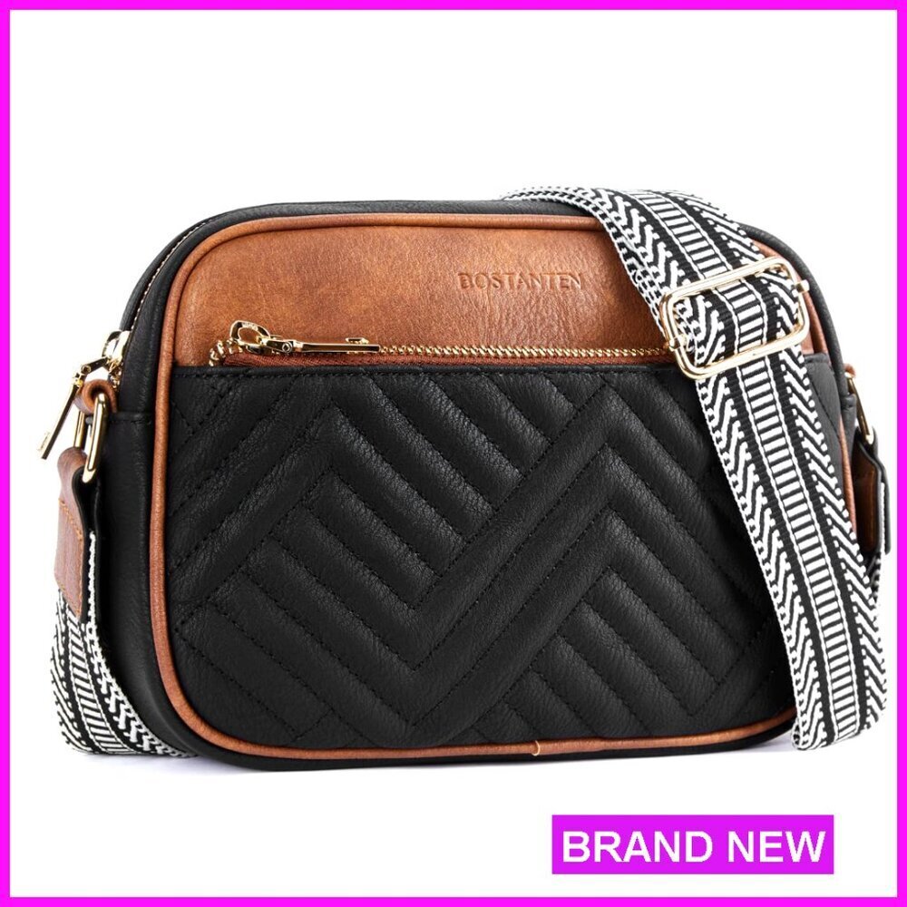 Quilted Vegan Leather Crossbody Bag with Wide Strap Chic Minimal Purse